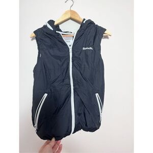 bench black gray nylon vest reversible hood full zip up jacket coat buckle sz S